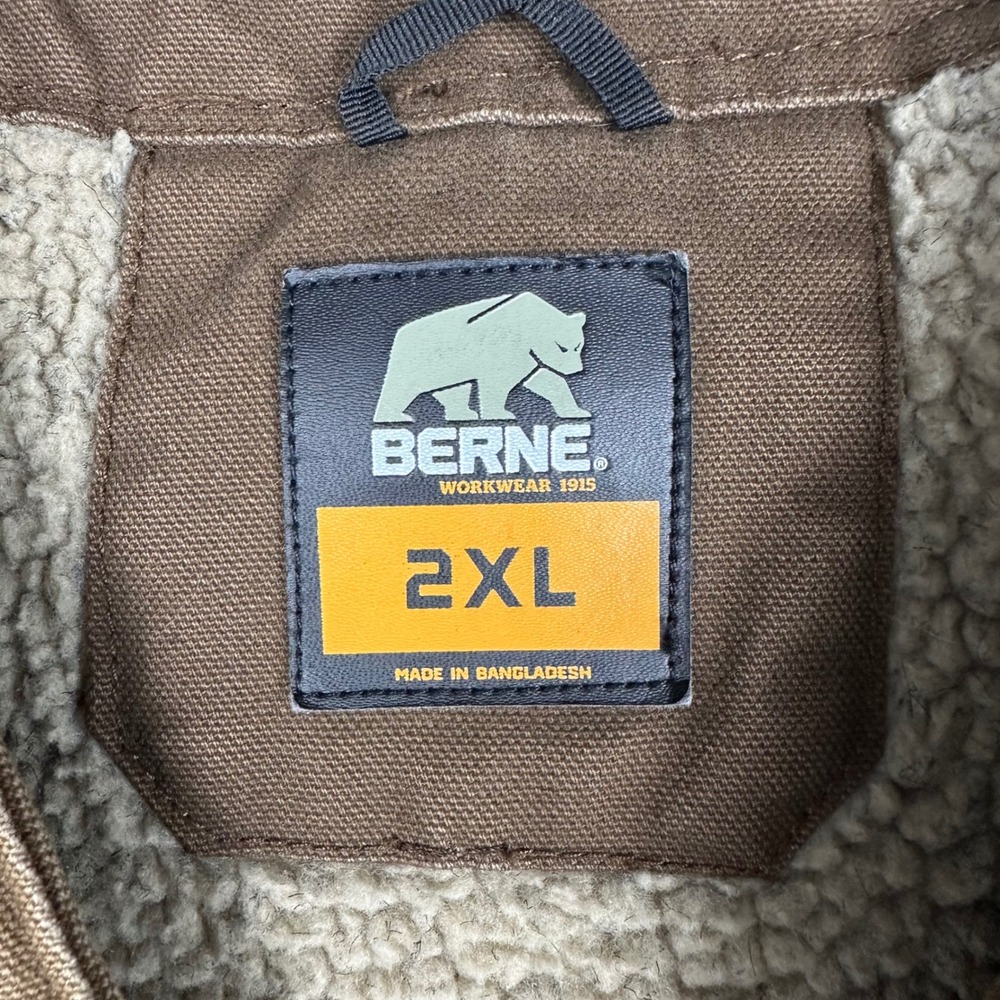 Berne Mens 2XL Brown Duck Canvas Sherpa Lined Workwear Vest Full Zip V-Neck - Picture 3 of 16